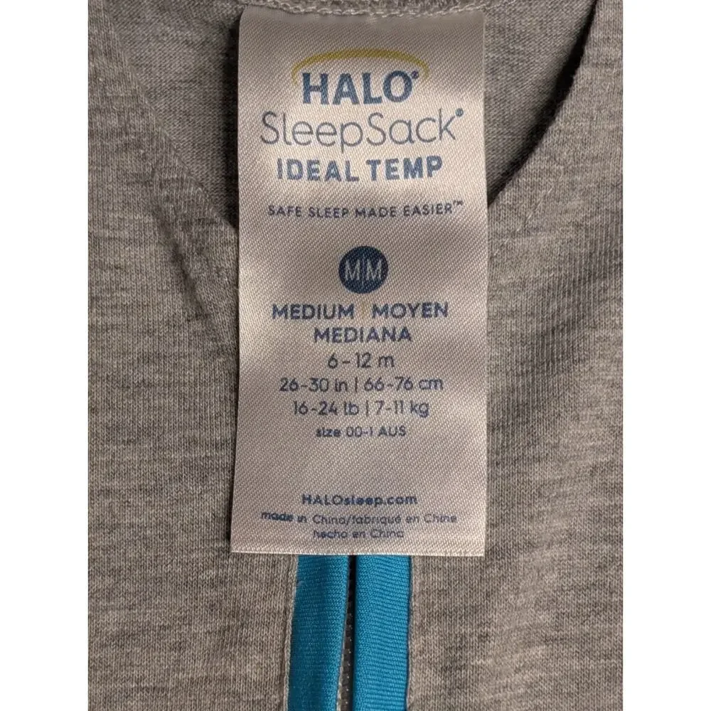 HALO Unisex Polyester Rayon SleepSack Ideal Temp Med Grey Aqua Wearable Blanket